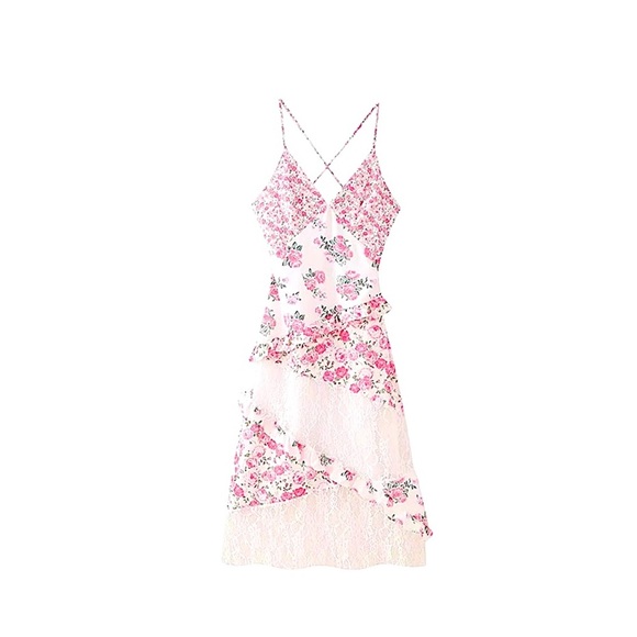 NIP-Floral and Lace Maxi V Neck Dress - Picture 3 of 11